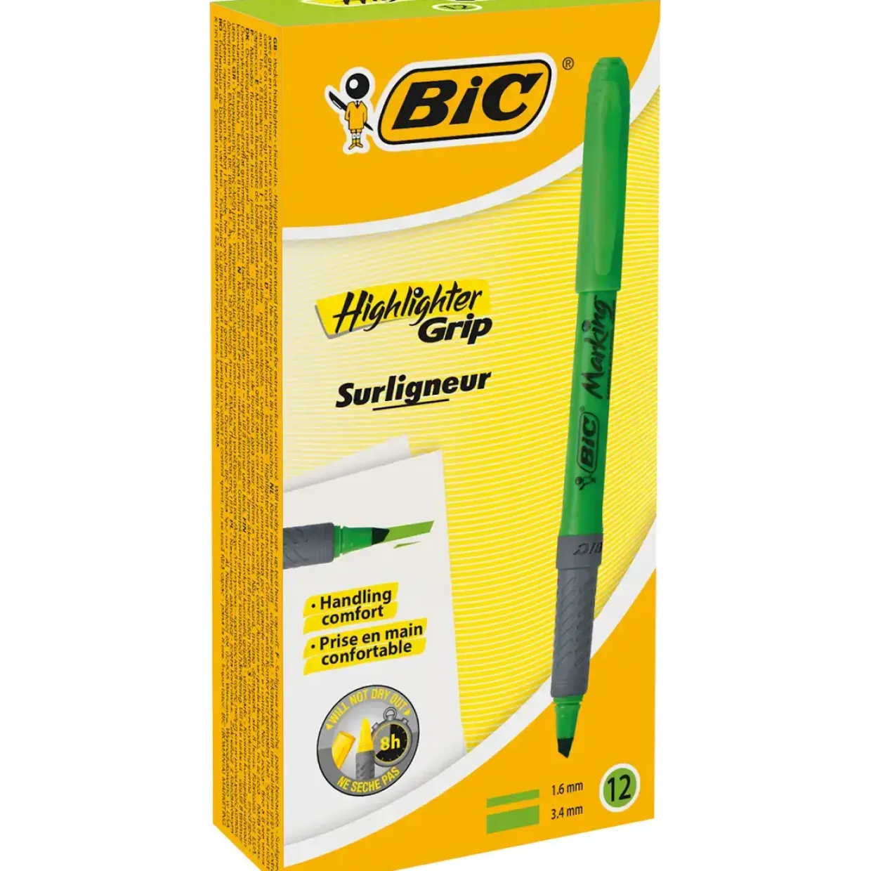 Overstregningstusch BIC Brite Liner Grip grøn - Køb minimum 12 stk.