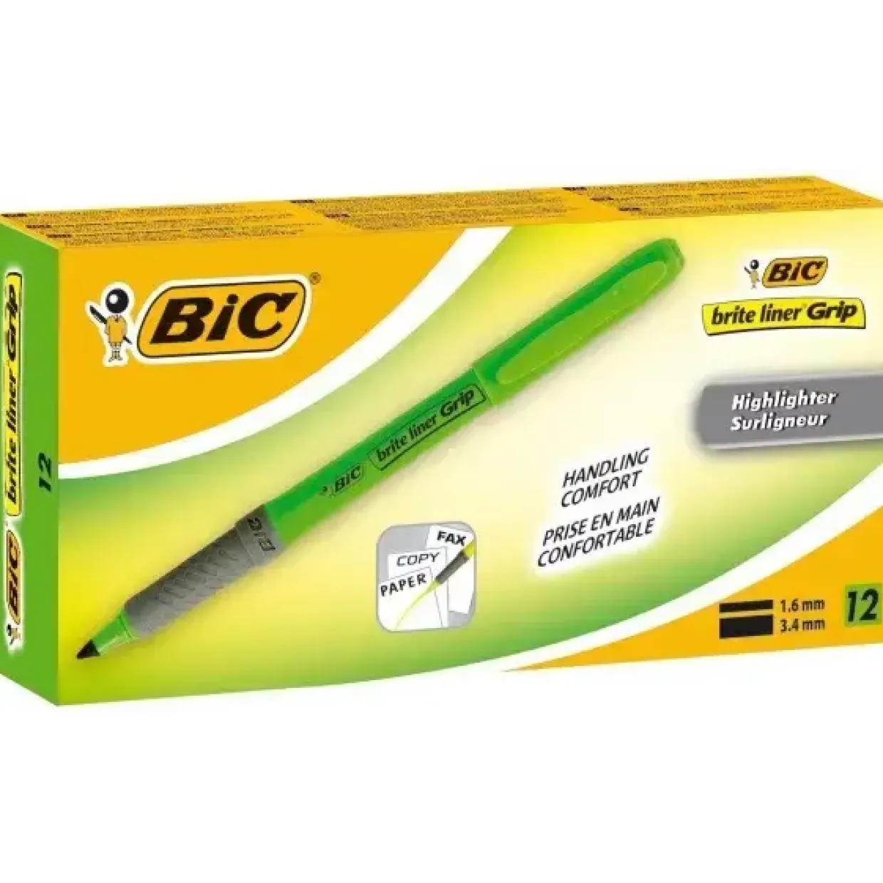 Overstregningstusch BIC Brite Liner Grip grøn - Køb minimum 12 stk.