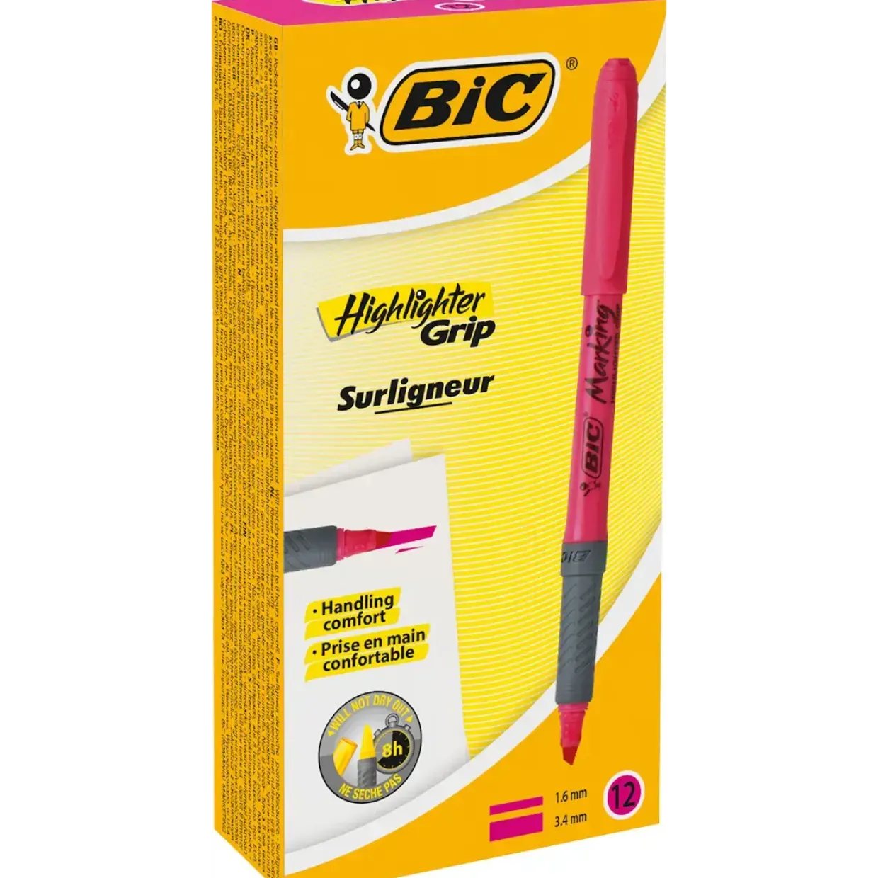Overstregningstusch BIC Brite Liner Grip pink - Køb minimum 12 stk.