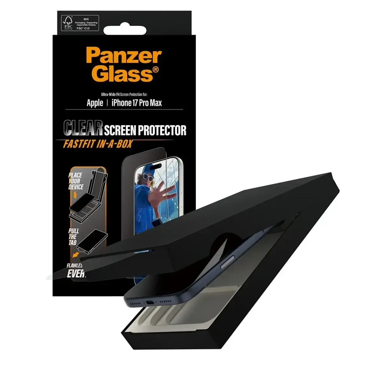 PanzerGlass Screen Protector w. Black Frame iPhone 17 Pro Max