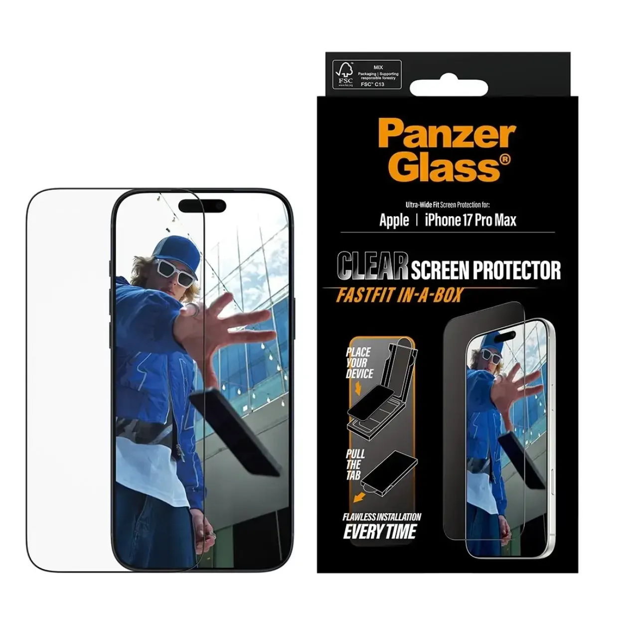 PanzerGlass Screen Protector w. Black Frame iPhone 17 Pro Max