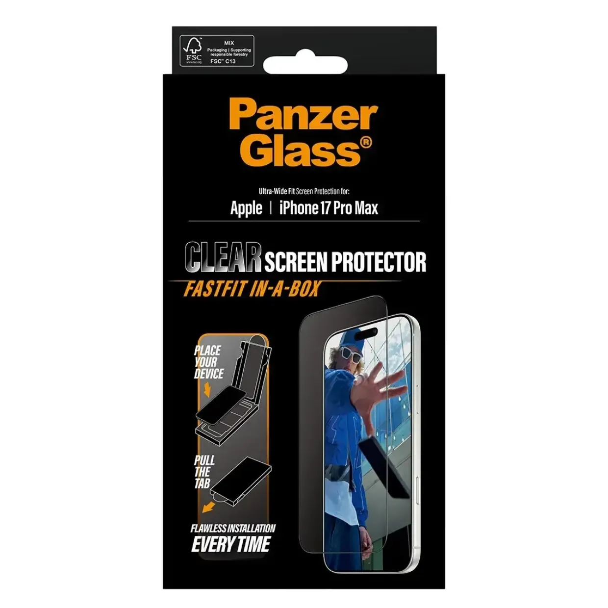 PanzerGlass Screen Protector w. Black Frame iPhone 17 Pro Max