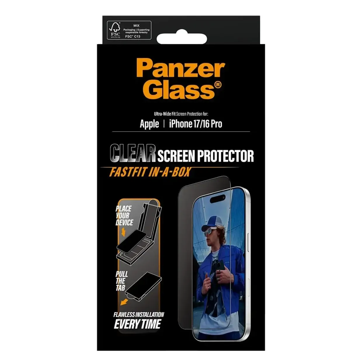 PanzerGlass Screen Protector w. Black Frame iPhone 17