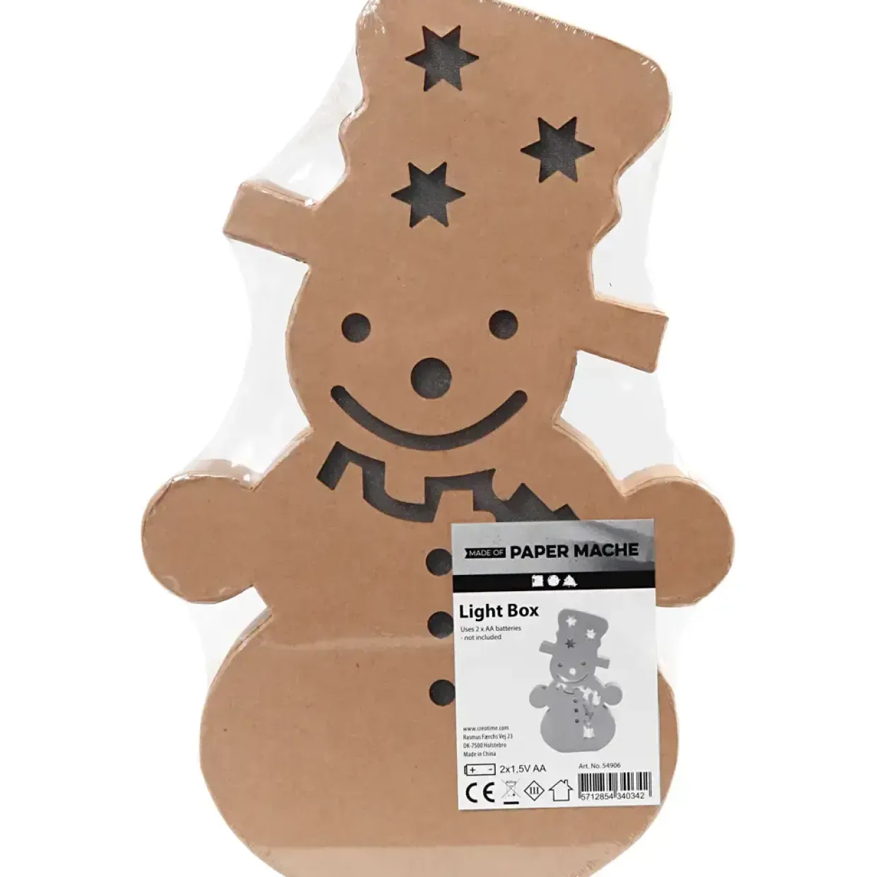 Papfigur med indbygget lys, snemand, H: 27 cm, B: 17,5 cm, 1stk., dybde 4 cm