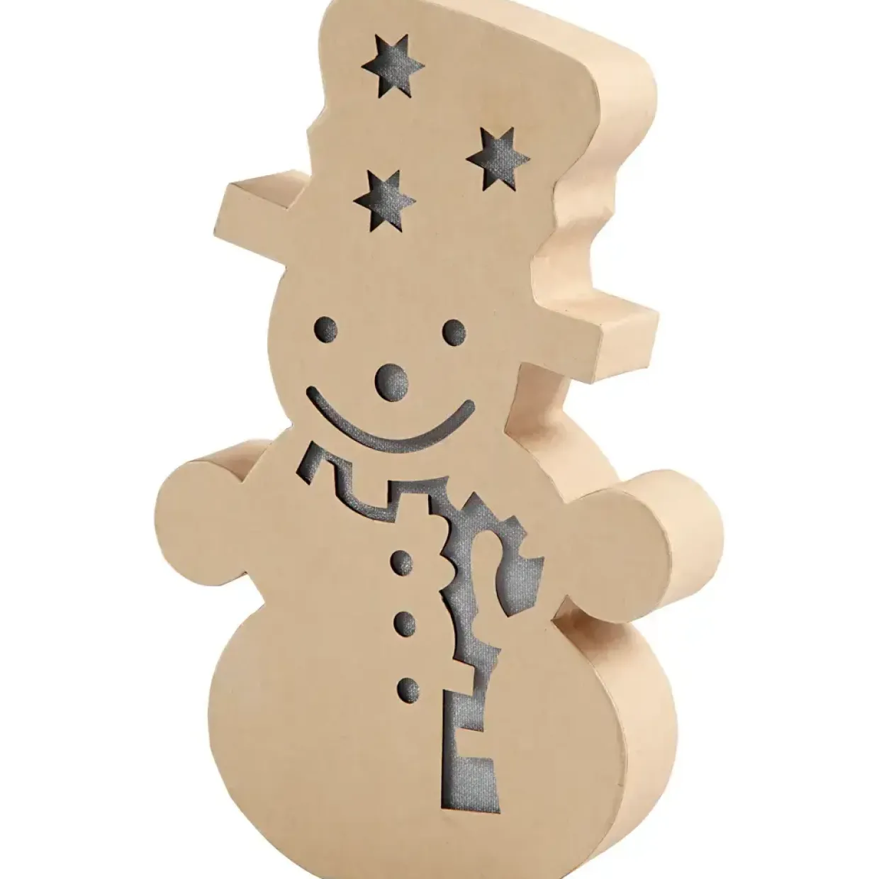 Papfigur med indbygget lys, snemand, H: 27 cm, B: 17,5 cm, 1stk., dybde 4 cm