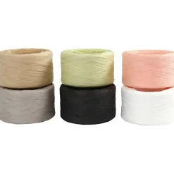 Papirgarn Raffia - 7-8mm - Ass. Farver - 100m - 6 ruller