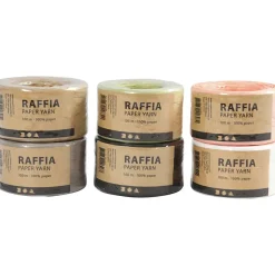 Papirgarn Raffia - 7-8mm - Ass. Farver - 100m - 6 ruller