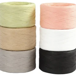 Papirgarn Raffia - 7-8mm - Ass. Farver - 100m - 6 ruller