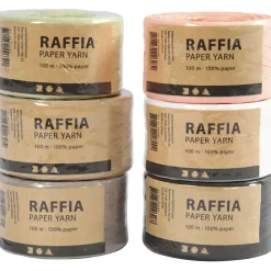 Papirgarn Raffia - 7-8mm - Ass. Farver - 100m - 6 ruller