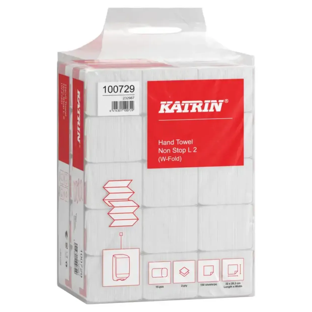Papirhåndklæder ark, Katrin, Classic, 2 lag, hvid, 203mmx320mm, kasse a 2250 stk