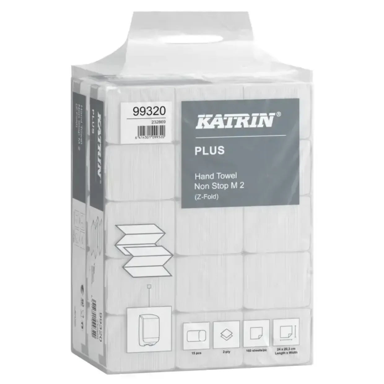 Papirhåndklæder ark, Katrin, Plus, 2 lag, hvid, 203mmx240mm, kasse a 2400 stk