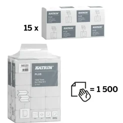 Papirhåndklæder ark, Katrin, Plus, 2 lag, hvid, 203mmx240mm, kasse a 2400 stk