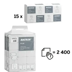 Papirhåndklæder ark, Katrin, Plus, 2 lag, hvid, 240mmx240mm, kasse a 2400 stk