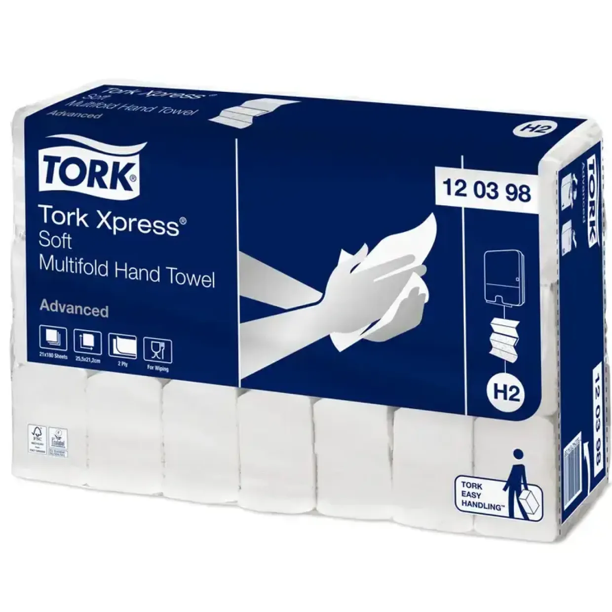 Papirhåndklæder ark, Tork 130289, Advanced, H2, 2 lag, white, 212mmx255mm, æske a 3780 stk