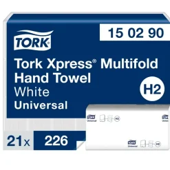 Papirhåndklæder ark, Tork 150290, Universal, H2 2-lags hvid 196mmx255mm, kasse a 4700 ark
