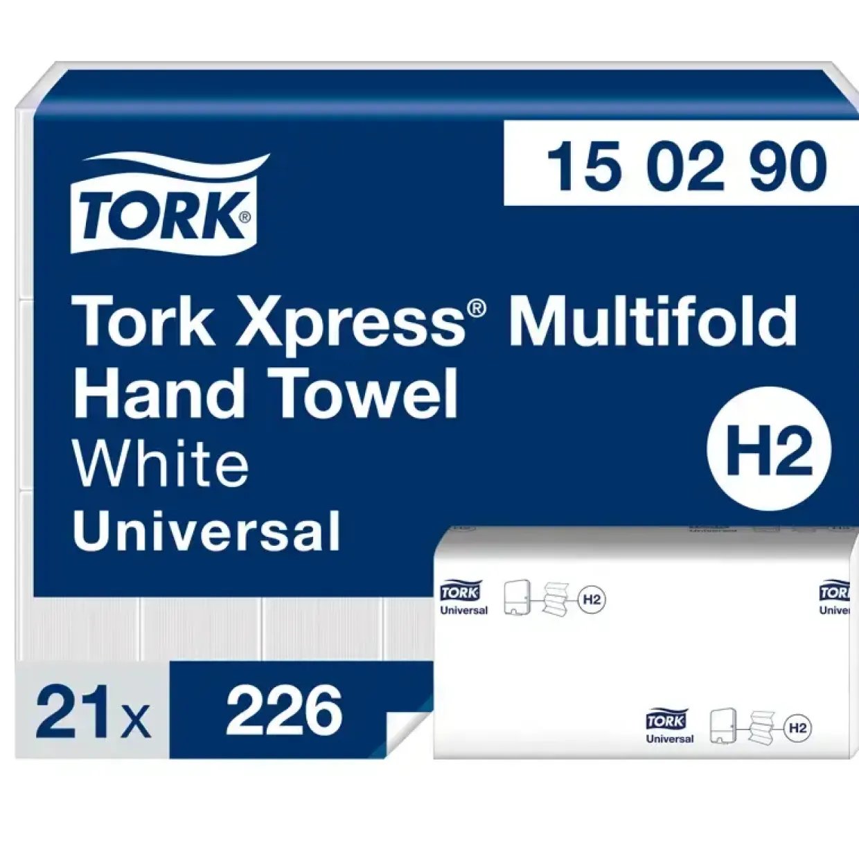 Papirhåndklæder ark, Tork 150290, Universal, H2 2-lags hvid 196mmx255mm, kasse a 4700 ark