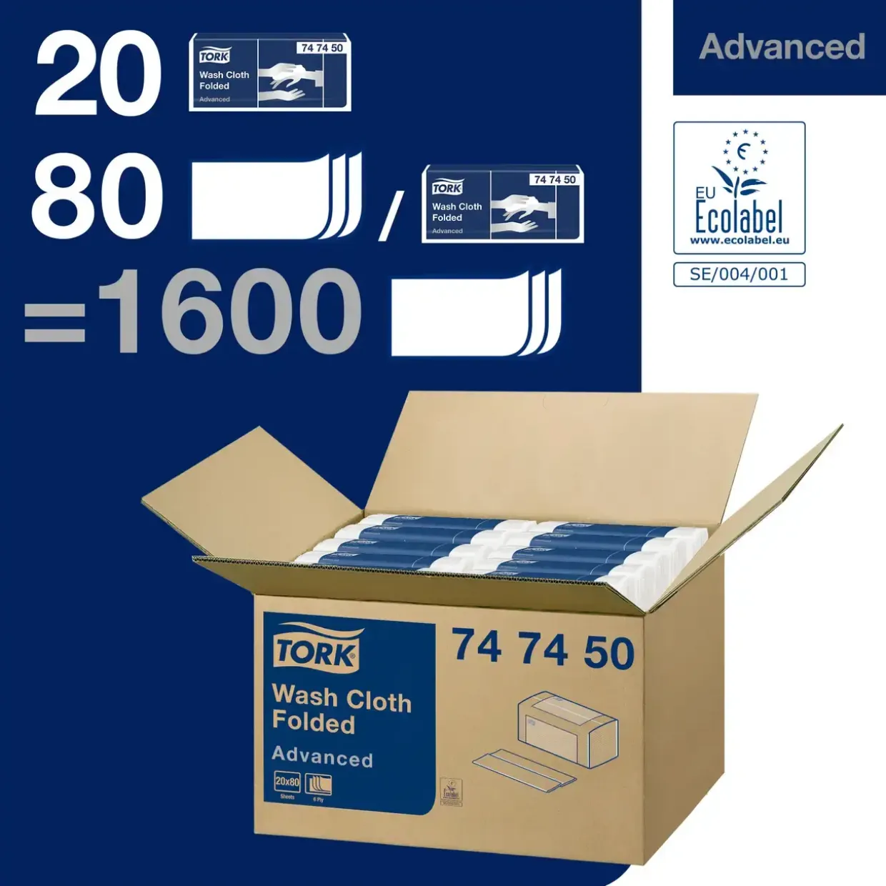 Papirhåndklæder Tork 747450 Advanced H3 - 6-lag Z-fold 80 ark - 20 pakker