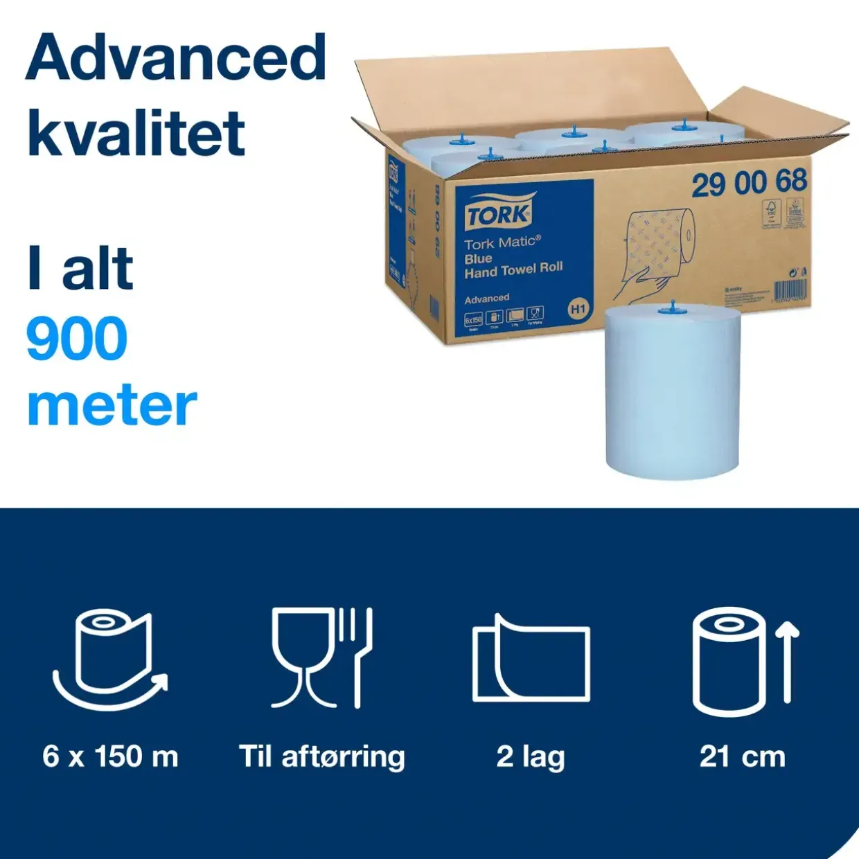Papirhåndklæder Tork 290068 H1 Matic Advanced blå - 6 ruller
