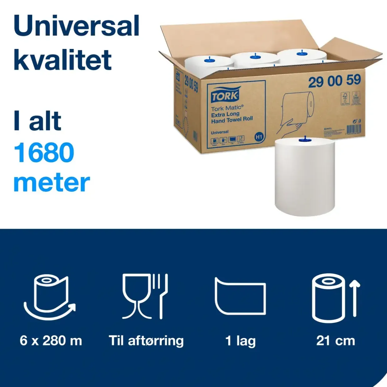 Papirhåndklæder Tork 290059 H1 Matic Universal 1-lag - 6 ruller