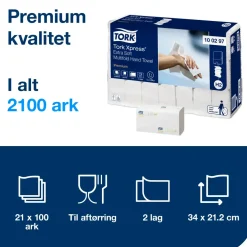 Papirhåndklæde Tork 100297 H2 Xpress Premium Extra Soft - 21 pakker