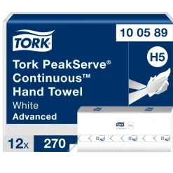 Papirhåndklæde Tork 100589 PeakServe hvid Advanced 270 ark pr pakke - 12 pakker