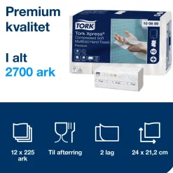 Papirhåndklæde Tork 100889 Xpress H2 soft 2-lags komprimerede 2700 ark