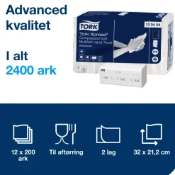 Papirhåndklæde Tork 120454 Xpress H2 soft 2-lags komprimerede 2400 ark