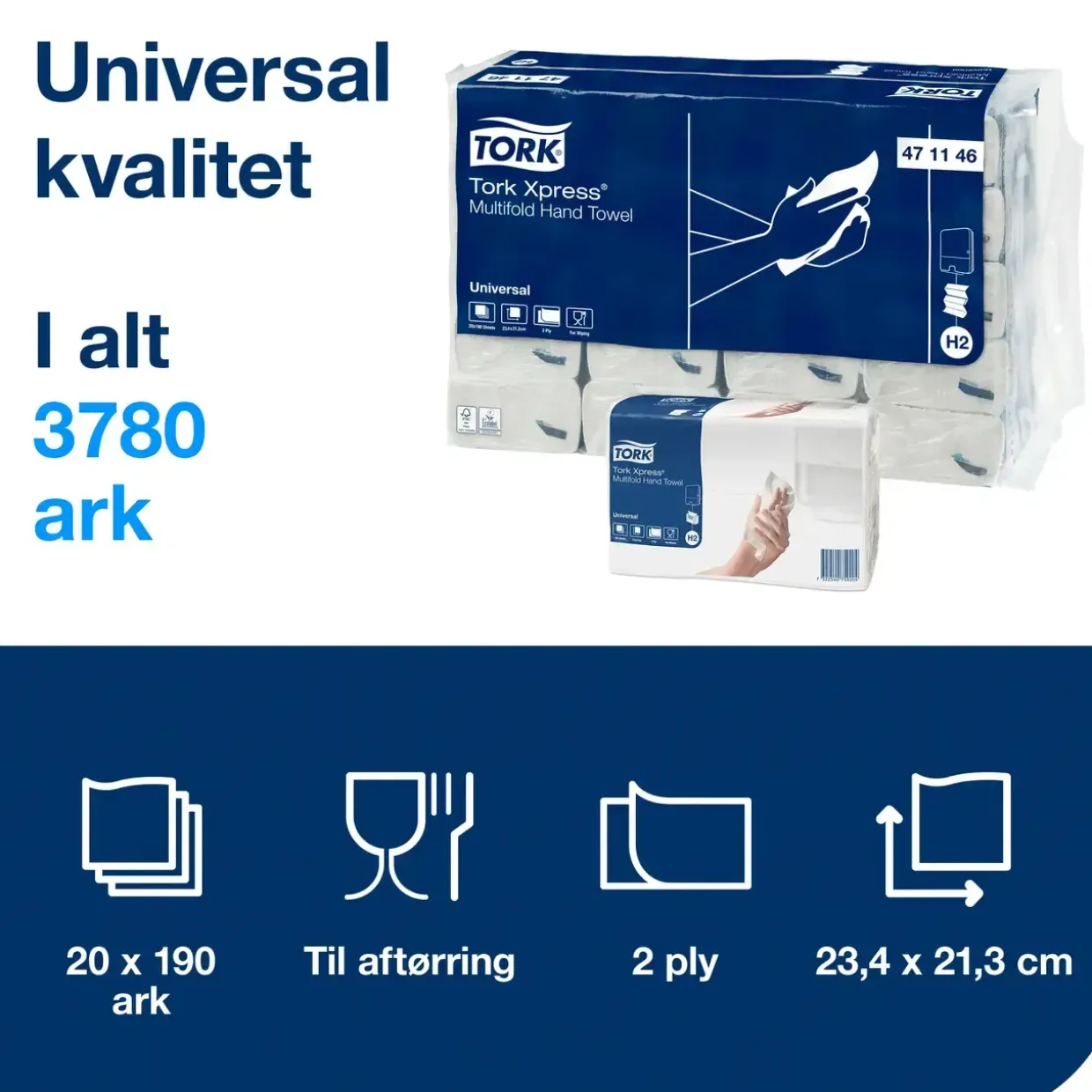 Papirhåndklæde Tork 471146 Xpress H2 Universal - 20 pakker