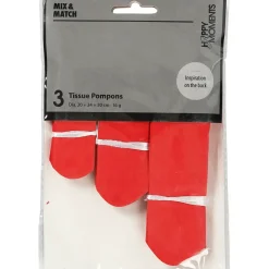 Papirpomponer diameter 20 + 24 + 30 cm 16 gram rød | 3 stk.