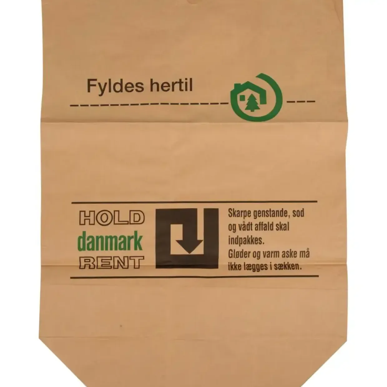 Papirsæk 1-lags 110 L brun 70x120cm med tryk - 50 stk