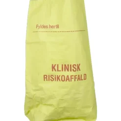 Papirsæk, 1-lags, 110 l, gul, papir, 70x95+25cm, påtrykt "Klinisk risikoaffald", 50 my - 20 stk