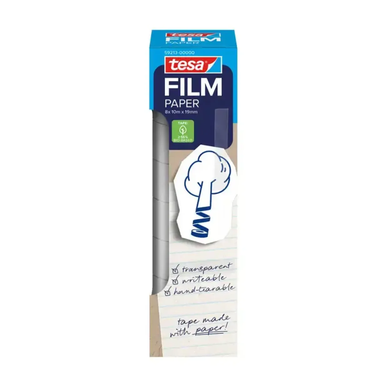 Papirtape, TESA Tesafilm, 19mmx10.00m, transparent kasse a 8 ruller