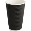 Pap krus 13,4cm, Ø9cm, 48 cl, sort, PE/pap, 16 oz, Ripple Wall - 500 stk