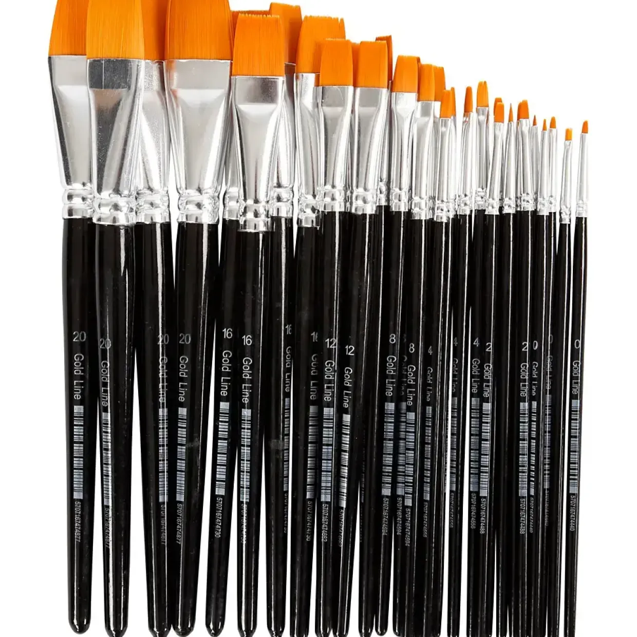 Pensler - Gold Line nr. 0–22 - Nylonhår - 14 stk - L: 17–21,5cm - B: 1–22mm