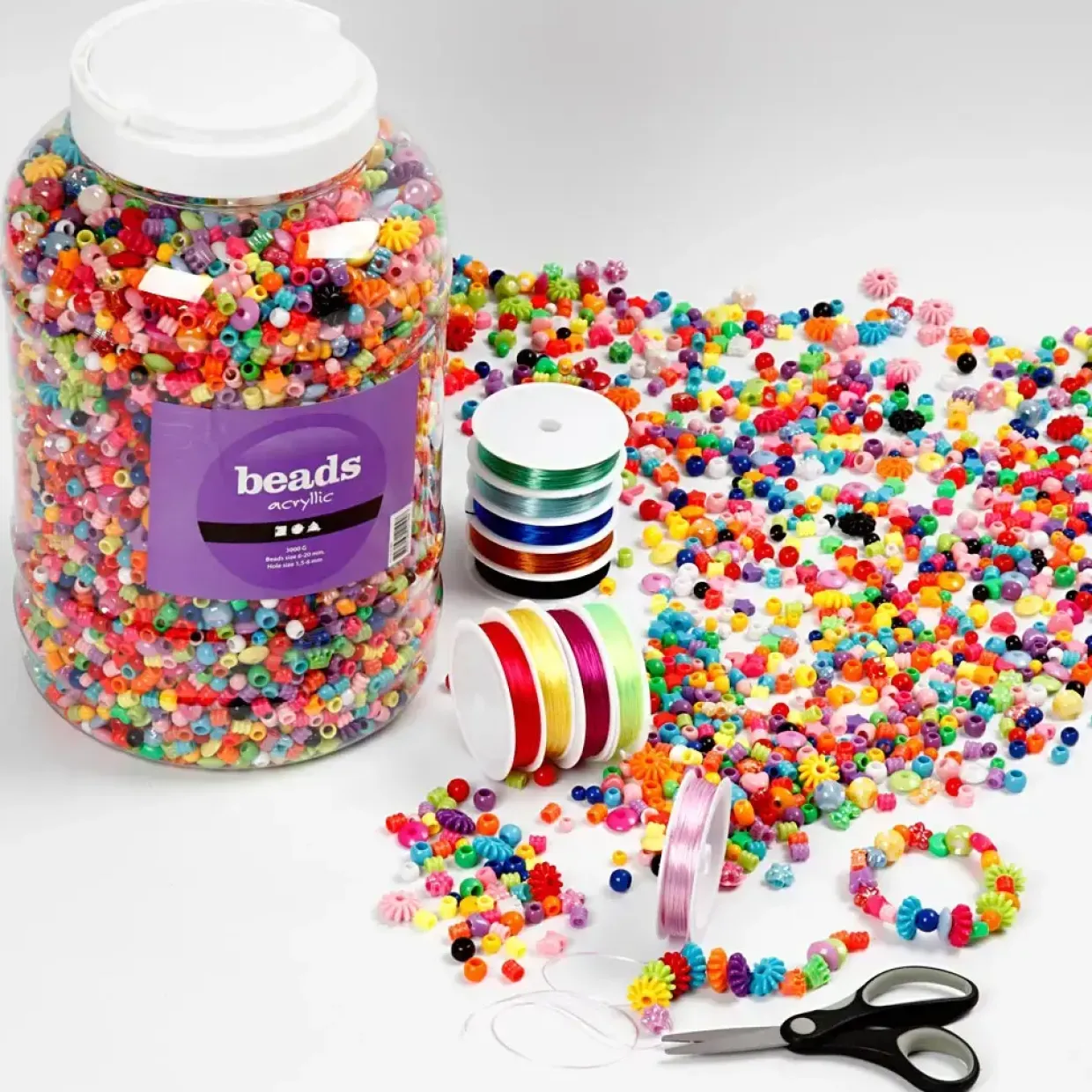 Perlearmbånd DIY perler og smykkeelastik str. 6-20 mm 1sortiment