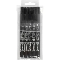 Permanent Tusch stregtykkelse: 2x0,6+2x0,8+1,3 mm, sort, 5ass.