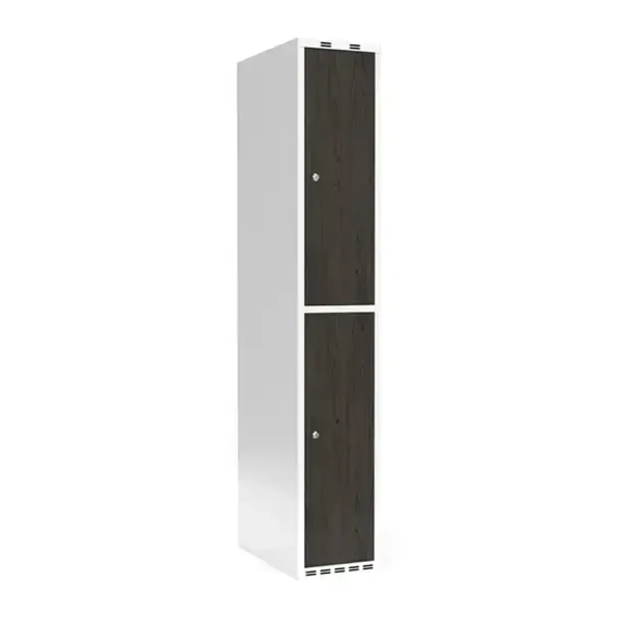 Personaleskab 1x300 mm Lige tag 2-delt søjle Laminat dør Nocturne wood Cylinderlås