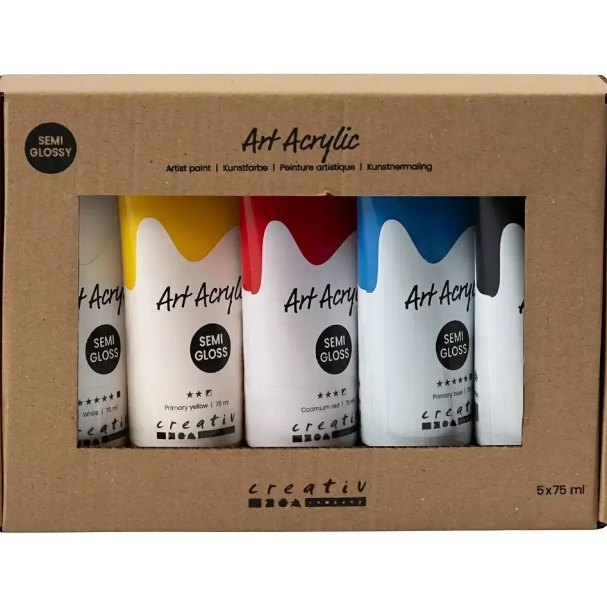 Pigment Art akrylmaling, halvblank, Ass. farver , 5x75ml