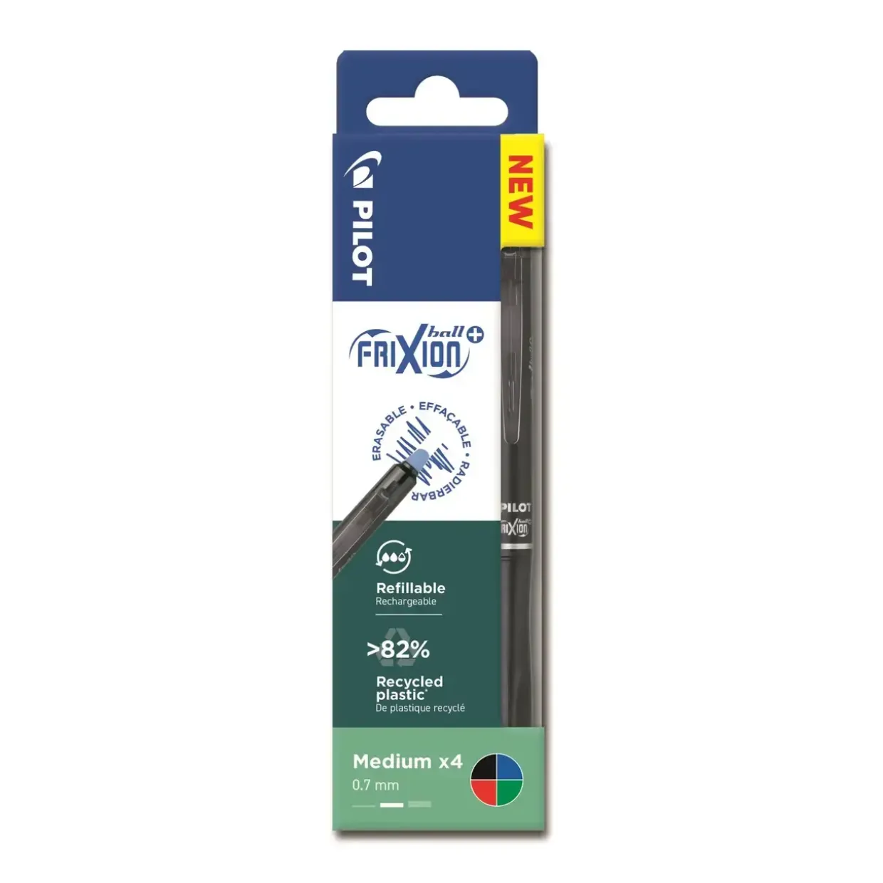 Pilot Frixion Ball Plus 0,7 ass Wallet, sort, blå, rød og grøn
