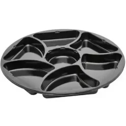 Plastbakke C0321-7A Ø320x25 mm 7-rum CPET rund sort til tapas - 150 stk/krt