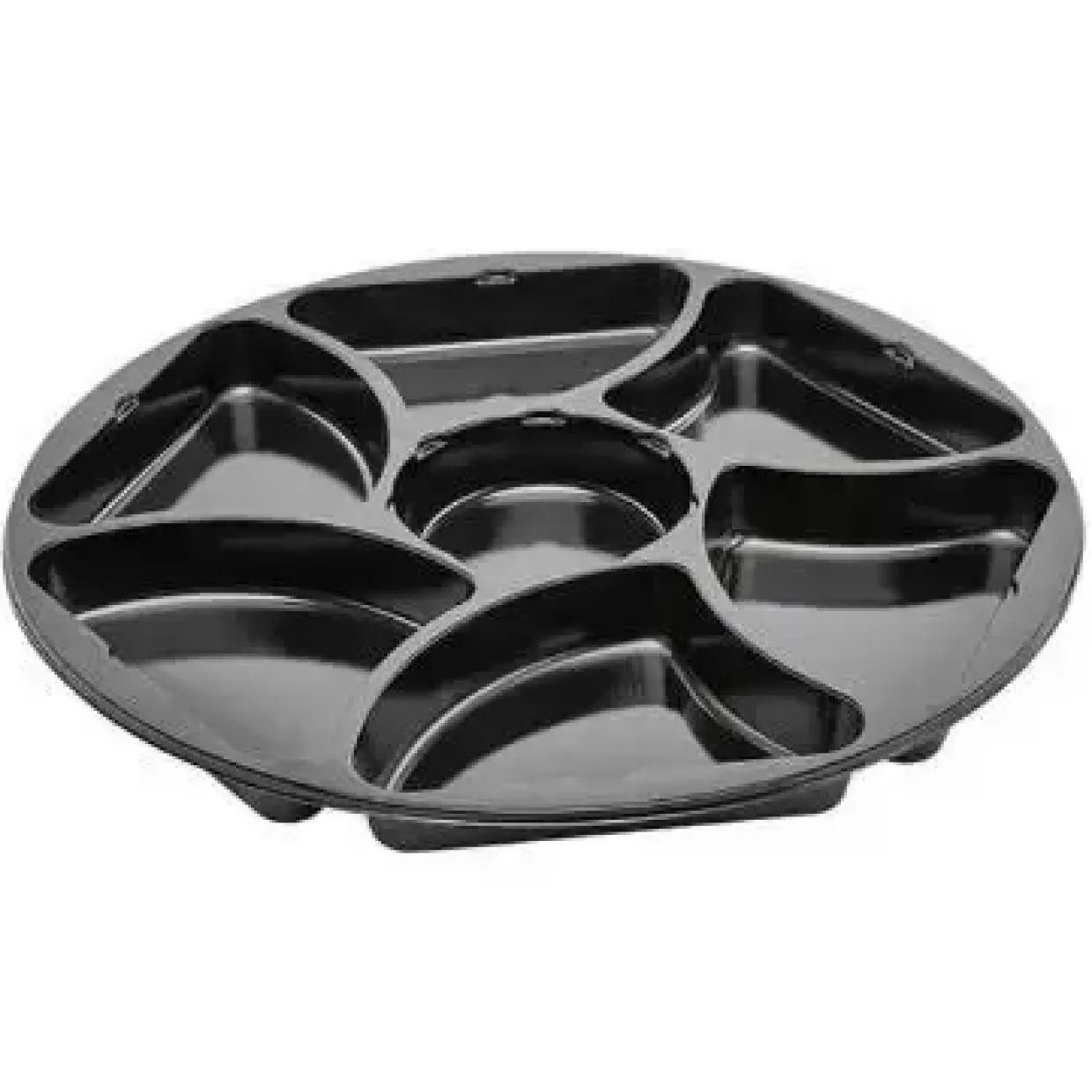 Plastbakke C0321-7A Ø320x25 mm 7-rum CPET rund sort til tapas - 150 stk/krt