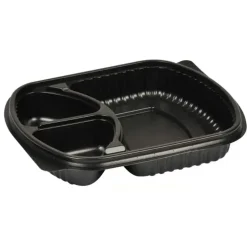 Plastbakke 25,5x19x4,5cm sort PP 3-rums 678|179|179 ml take away - 320 stk