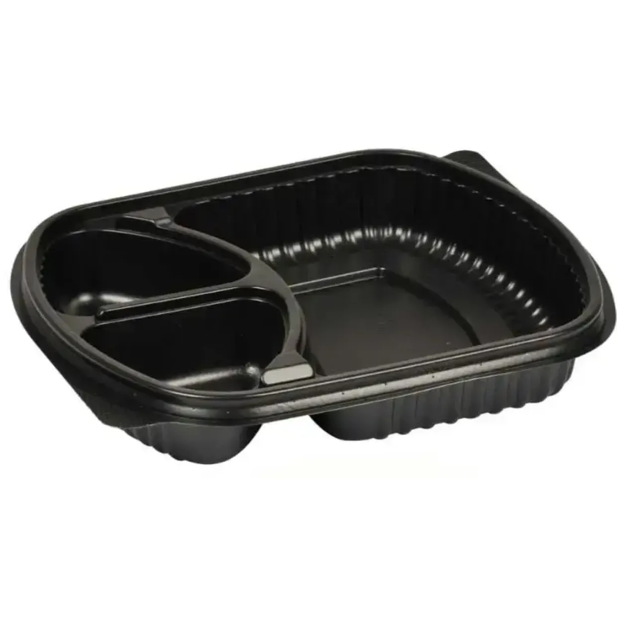 Plastbakke 25,5x19x4,5cm sort PP 3-rums 678|179|179 ml take away - 320 stk