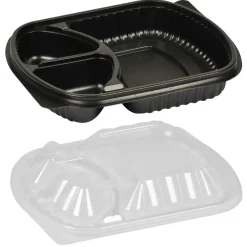 Plastbakke 25,5x19x4,5cm sort PP 3-rums 678|179|179 ml take away - 320 stk