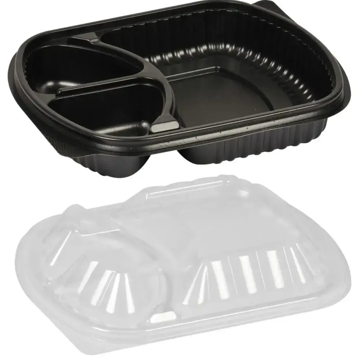 Plastbakke 25,5x19x4,5cm sort PP 3-rums 678|179|179 ml take away - 320 stk