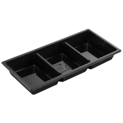 Plastbakke 25x12x3,1cm sort RPET 3-rums 3x200 ml - 464 stk