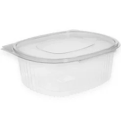 Plastbæger Verive 250 ml oval hængslet låg 133x105x43 mm RPET Klar - 12 ps x 50 stk/krt
