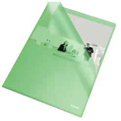 Plastomslag A4 - Esselte 115 my transparent grøn med præg - 100 stk i æske