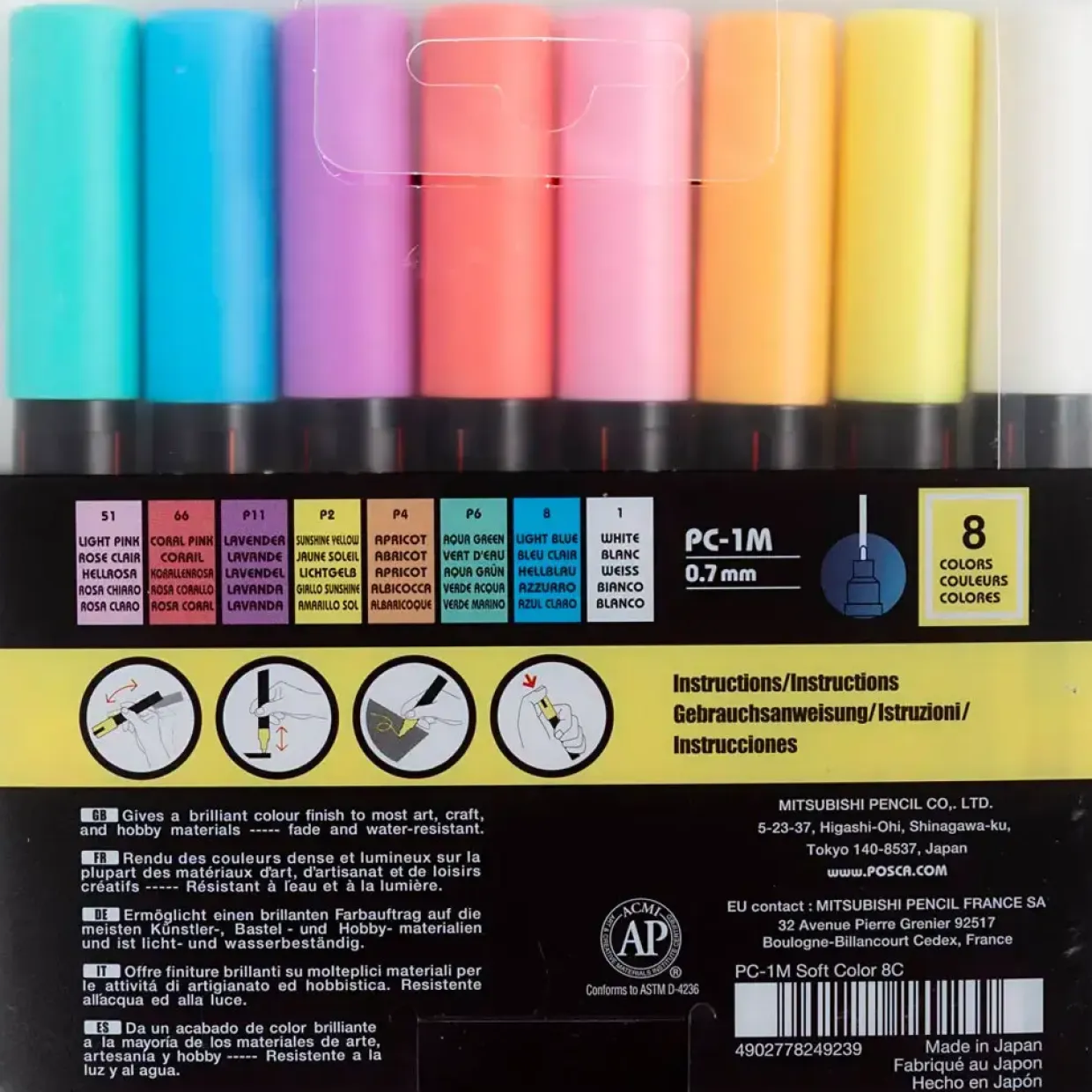 Posca Tusch, nr. PC-1M, streg 0,7 mm, extra-fine, ass, lys, 8 stk./ 1 stk.