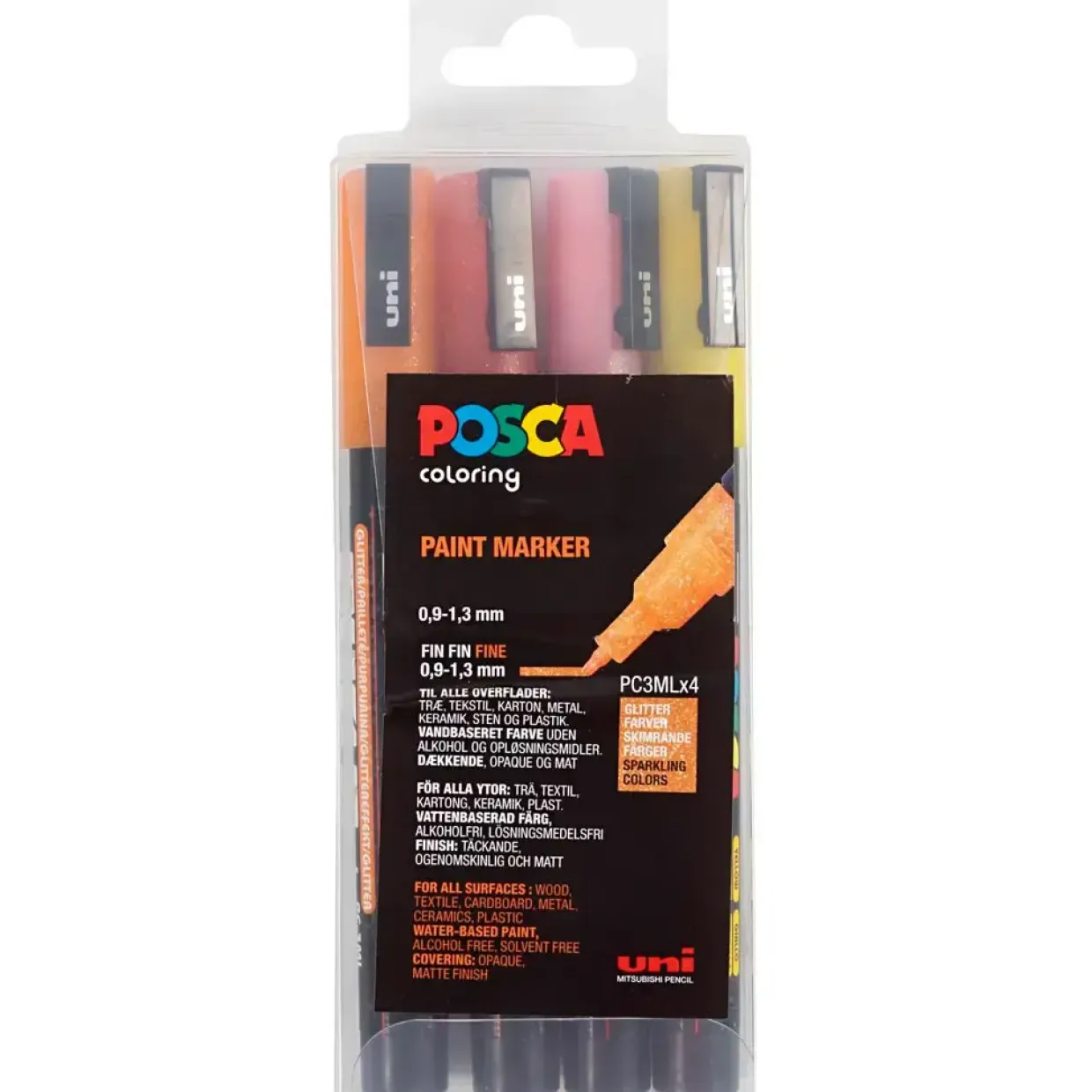 Posca Tusch, nr. PC-3M, streg 0,9-1,3 mm, fine, glitterfarver, ass, 4 stk./ 1 stk.